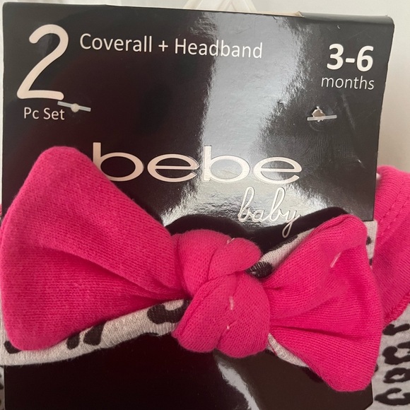 Bebe Girl Sleepwear w/headband. Leopard Pink Grey/black. Size: 3-6 months. NWT. - Picture 5 of 6